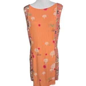 Benares Floral Viscose Sleeveless Lightweight Stretch Midi Dress Woman Sz L